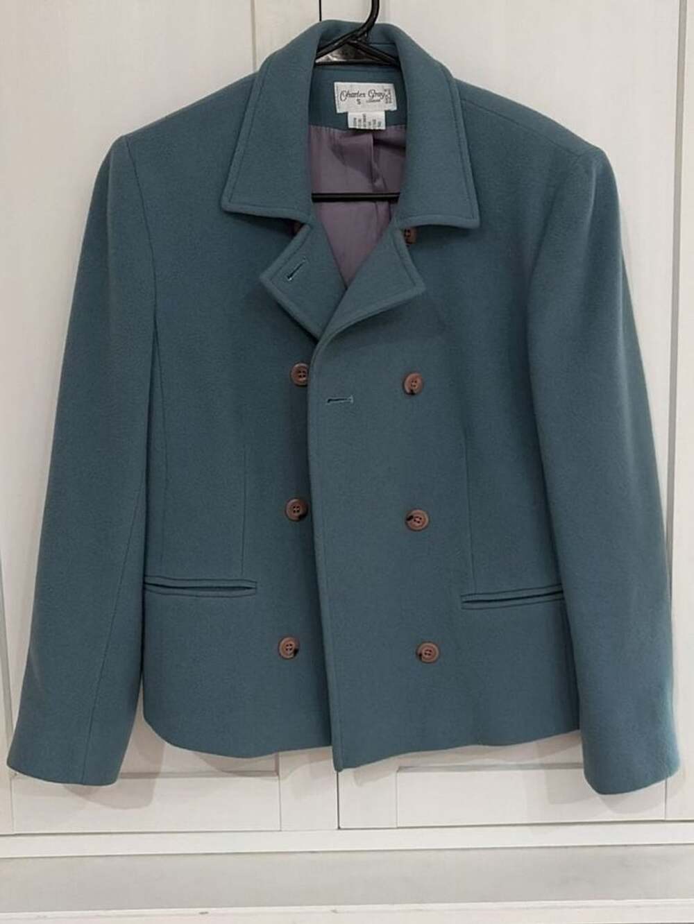 Charles Gray London Women's Double-Breasted Wool Blend Pea Coat in Teal Small